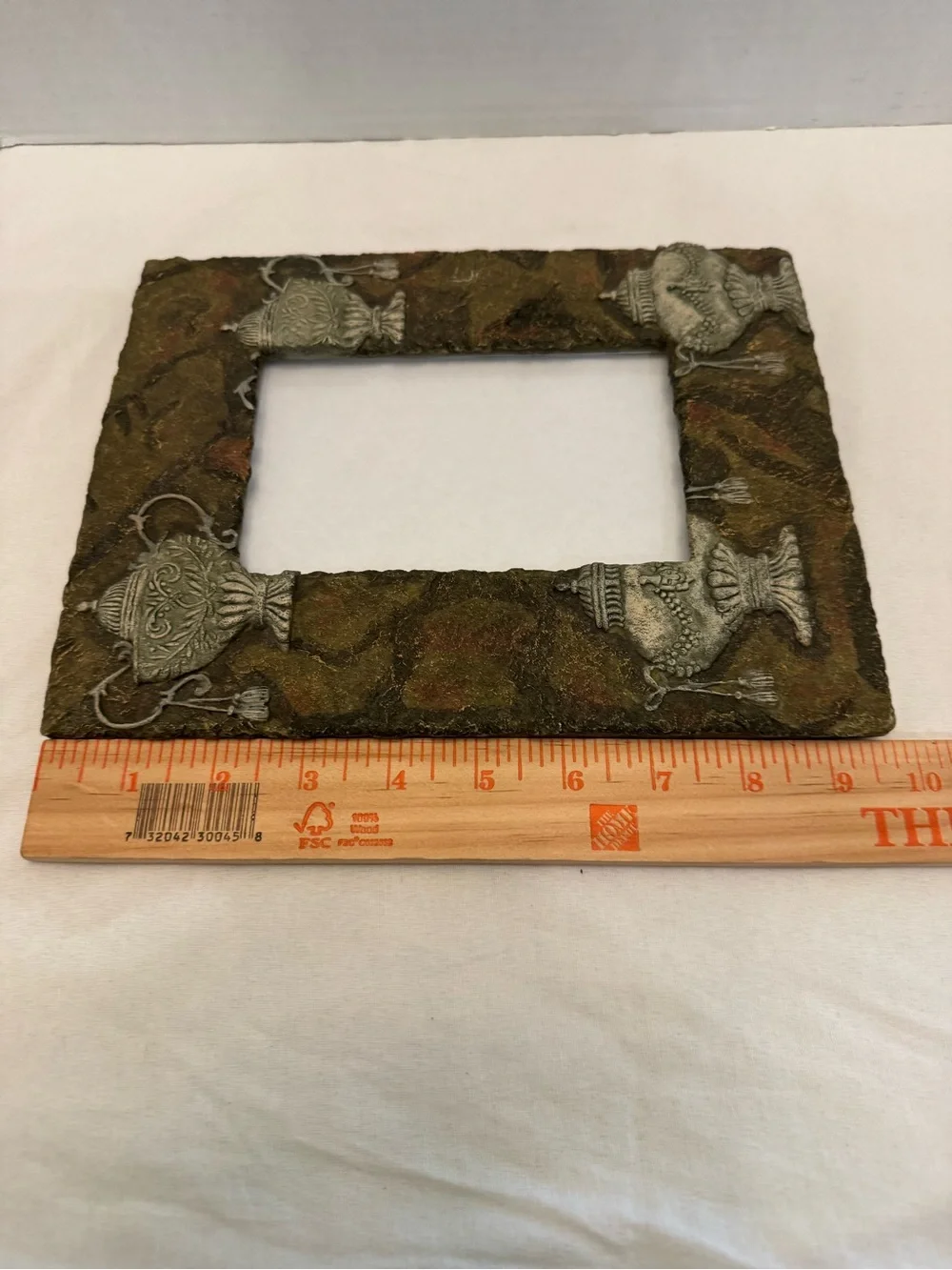 Vintage Faux Stone Picture Frame Neo Classical Grecian Urn Vase 4x6 Resin Glass